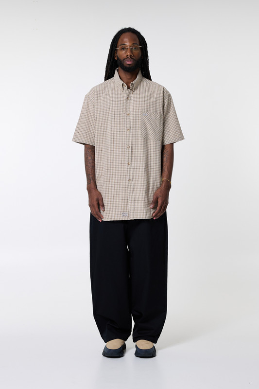 ERL Unisex Plaid Short Sleeved Shirt Beige Plaid