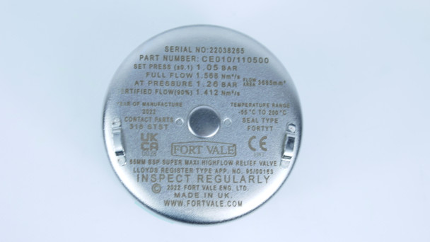 Top of 2" Super maxi highflow relief valve @ 15 PSI