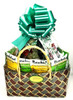 A BIG selection of our unique pistachio flavors in 4 oz. bags and our hand-crafted candy in 5 oz. bags in a reusable woven basket tote.