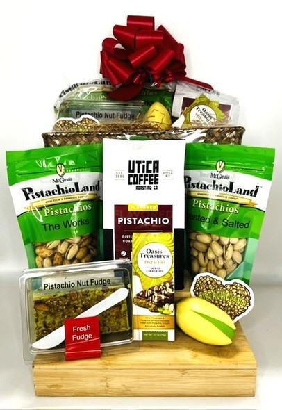 Contents of the Everything Pistachio Bamboo Basket.