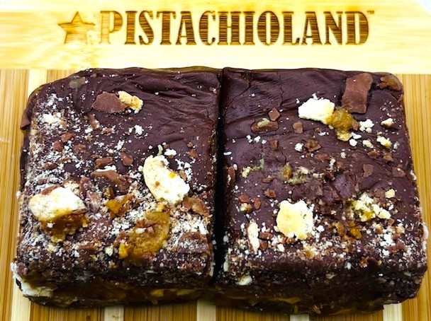 Chocolate fudge made with real butter and lots of Snickers pieces.
