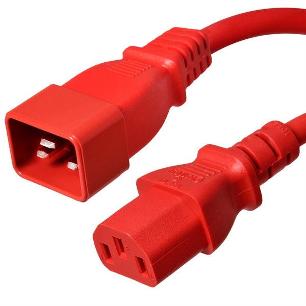 Iron Box IEC 320 Power Cord – C20 To C13, Red, 3 Ft, 15A/250V, 14 AWG – IBX-1623