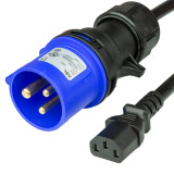 7FT (2.1m) IEC 60309 6H 2P+E BLUE Splashproof PLUG to C13 15A 250V- BLACK