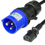 12FT (3.6m) IEC 60309 6H 2P+E Splashproof BLUE PLUG to C13 15A 250V BLACK