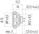 Binder 09-0404-00-02 M9 IP67 Female panel mount connector, Contacts: 2, unshielded, solder, IP67
