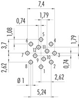 Binder 99-9135-490-12 Snap-In IP67 (miniature) Male panel mount connector, Contacts: 12, unshielded, THT, IP67