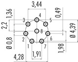 Binder 99-9228-490-08 Snap-In IP67 (subminiature) Female panel mount connector, Contacts: 8, unshielded, THT, IP67