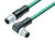 Binder 77-4529-4527-34704-0100 M12-D Connecting cable male cable connector - male angled connector, Contacts: 4, shielded, moulded on the cable, IP67, Ethernet CAT5e, TPE, blue green, 2 x 2 x AWG 24, 1 m | American Cable Assemblies