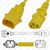 IEC320 C14 Male Plug to C13 Connector P-Lock 4.5 meters / 15 feet 10A/250V 18/3 SVT Yellow - Locking Power Cord