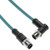 Mencom MDE45-4MMRP-1M Ethernet, Cordset, 4 Pole, M12 D-Coded Male Right Angle / M12 D-Coded Male Straight, 1M, Teal, PVC | American Cable Assemblies