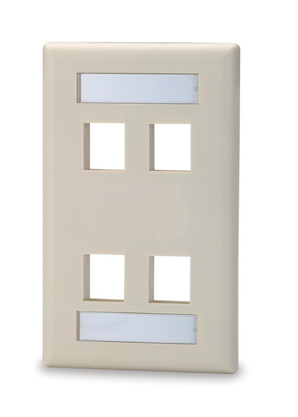 4-Port Single Gang Keystone Faceplate w/ Labeling, D.Ivory - SKFL-4-DI {Qty. 10, $1.60/ea.}