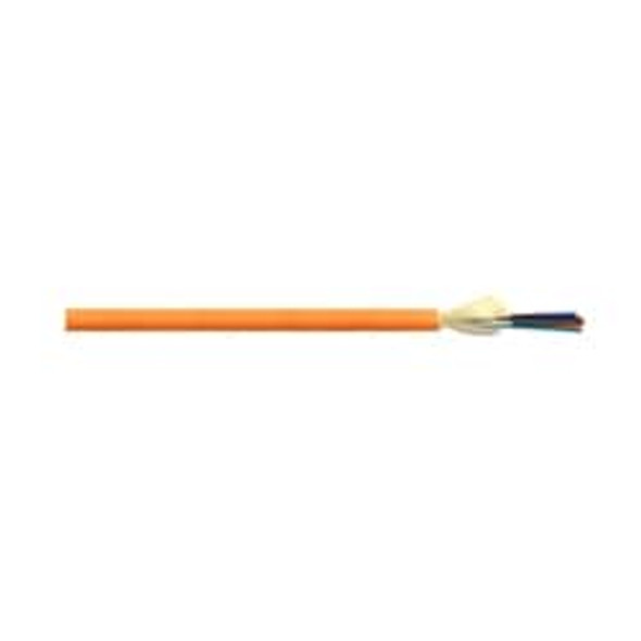 Indoor Single Unit Distribution Fiber Cable, Riser Rated, 12-Fibers, OM1 TeraGain 62.5/125um Fiber, Round Configuration, Dielectric Aramid, Flame Retardant PVC Orange Jacket 430126G01