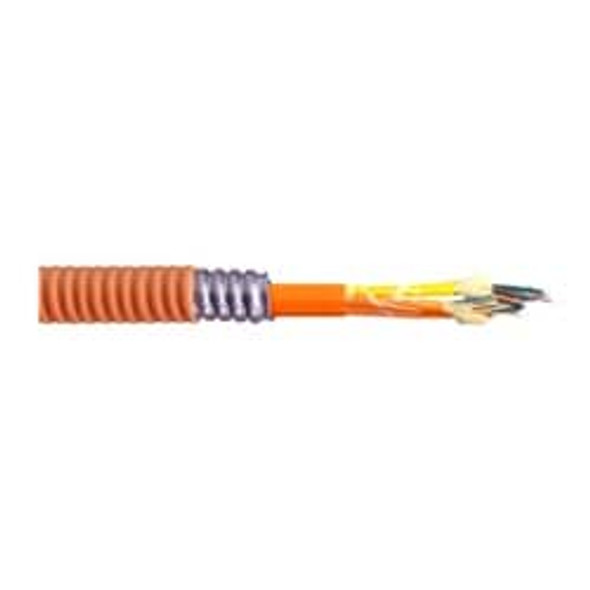 Premises Fiber Interlock Armored Cable, Single Unit Tight Buffer, Riser Rated, Flexible, Heavy Duty Interlocking Aluminum Armor, 24-Fibers, OM3 TeraGain Laser Optimized 10G/300 Multimode Fiber, FR/PVC Aqua Jacket L3024BK1Q