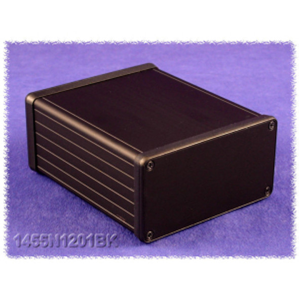 Hammond Manufacturing 1455N1201BK black extruded aluminum enclosure w/ metal end panels