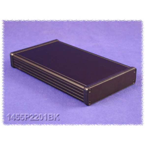 Hammond Manufacturing 1455P2201BK black extruded aluminum enclosure w/ metal end panels