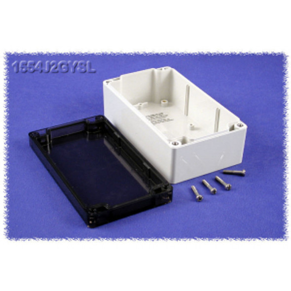 Hammond Manufacturing 1554J2GYSL RAL7035 grey polycarb plastic watertight enclosure, smoked lid