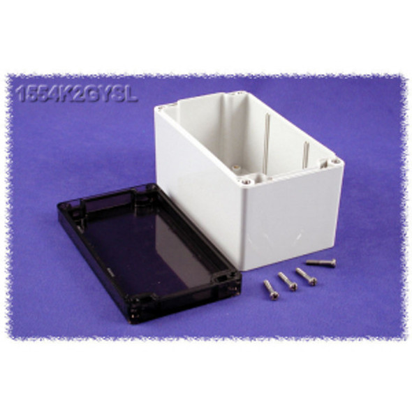 Hammond Manufacturing 1554K2GYSL RAL7035 grey polycarb plastic watertight enclosure, smoked lid