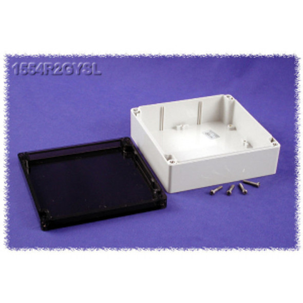 Hammond Manufacturing 1554R2GYSL RAL7035 grey polycarb plastic watertight enclosure, smoked lid