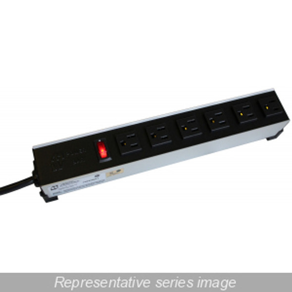 Hammond Manufacturing 1584H8B1 15A H.D. 8 Outlet Strip w/ switch, 15 ft. cord - Outlets Front - Black