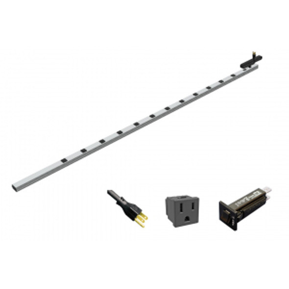 Hammond Manufacturing 1588H12B1JV 15A 12 Outlet Vertical Strip w/ switch, 15 ft. shielded cord - 77" long, Toolless Mount