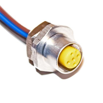 Mueller R4C08F002 M12 Receptacle, 4-Position Female Straight to Open End, 18 AWG, 2FT