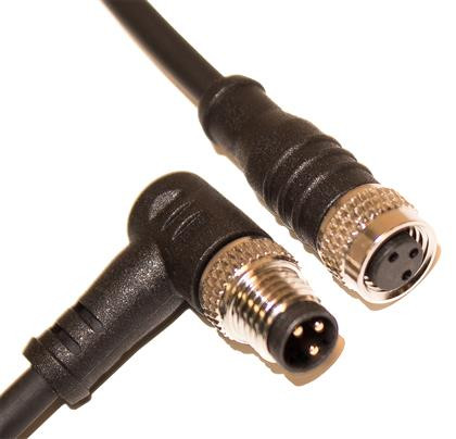 Mueller C83BC01M010 M8 Cord, 3-Pos Male Right Angle-Female Straight, 24AWG, 10M