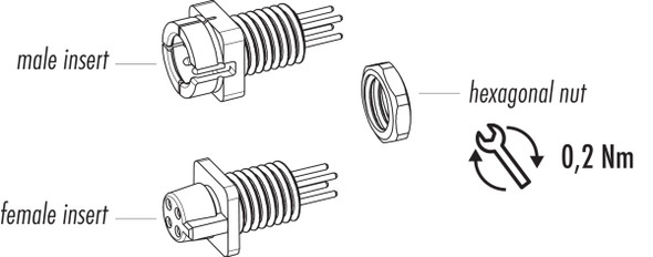 Binder 09-9765-20-04 Snap-In IP40 Male panel mount connector, Contacts: 4, unshielded, THT, IP40