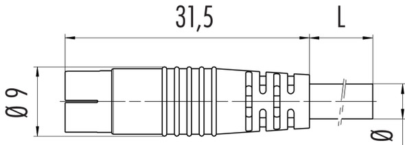 Binder 79-9005-12-05 Snap-In IP40 Male cable connector, Contacts: 5, unshielded, moulded on the cable, IP40, PVC, black, 5 x 0.25 mm², 2 m