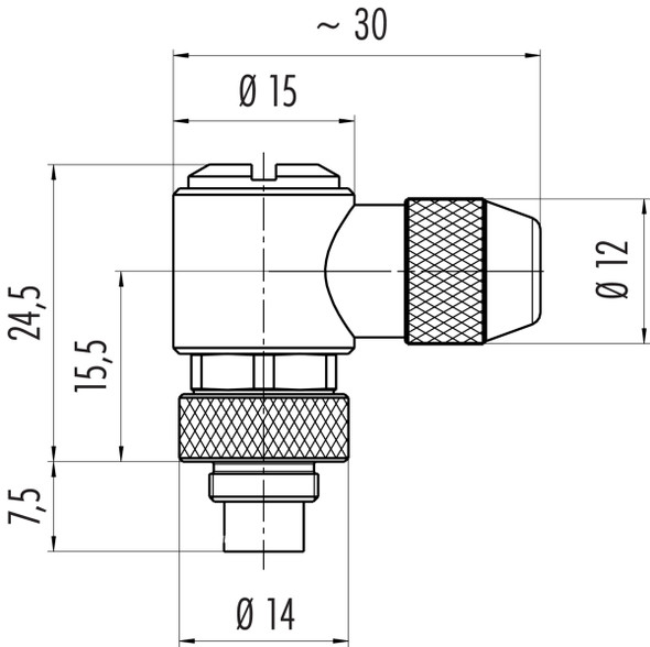 Binder 99-0401-75-02 M9 IP67 Male angled connector, Contacts: 2, 3.5-5.0 mm, shieldable, solder, IP67