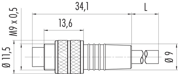 Binder 79-1451-212-03 M9 IP67 Male cable connector, Contacts: 3, unshielded, moulded on the cable, IP67, PUR, black, 3 x 0.25 mm², 2 m