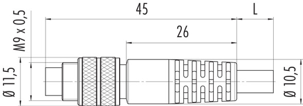 Binder 79-1413-12-05 M9 IP67 Male cable connector, Contacts: 5, shielded, moulded on the cable, IP67, PUR, black, 5 x 0.25 mm², 2 m