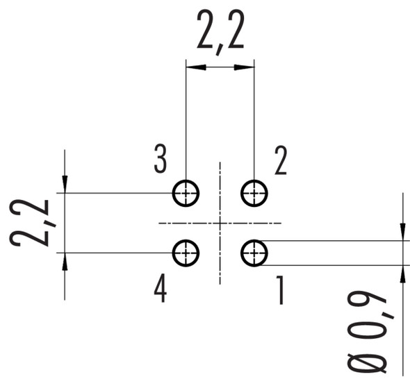 Binder 09-0411-90-04 M9 IP67 Male panel mount connector, Contacts: 4, unshielded, THT, IP67, front fastened