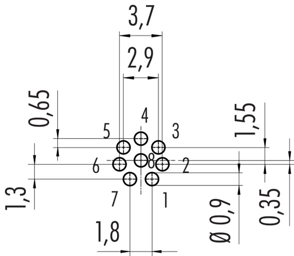 Binder 09-0427-90-08 M9 IP67 Male panel mount connector, Contacts: 8, unshielded, THT, IP67, front fastened