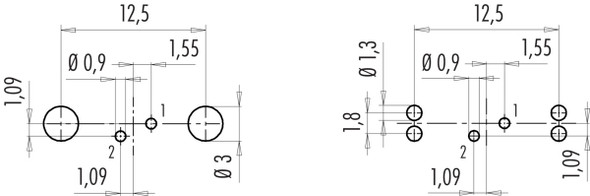 Binder 09-0403-30-02 M9 IP67 Male panel mount connector, Contacts: 2, shieldable, THT, IP67, front fastened