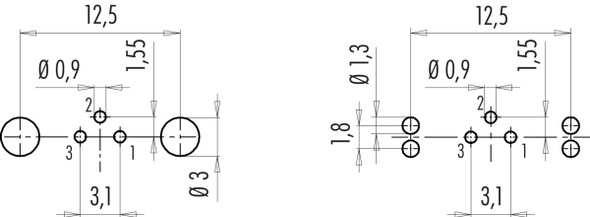 Binder 09-0407-30-03 M9 IP67 Male panel mount connector, Contacts: 3, shieldable, THT, IP67, front fastened