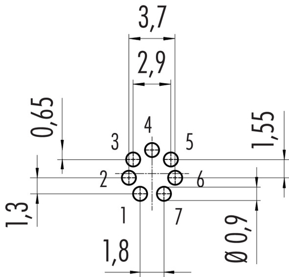 Binder 09-0424-90-07 M9 IP67 Female panel mount connector, Contacts: 7, unshielded, THT, IP67, front fastened