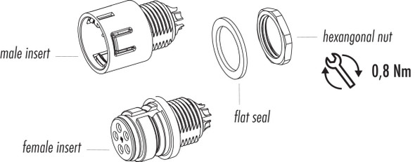 Binder 99-9116-00-05 Snap-In IP67 Female panel mount connector, Contacts: 5, unshielded, solder, IP67, VDE