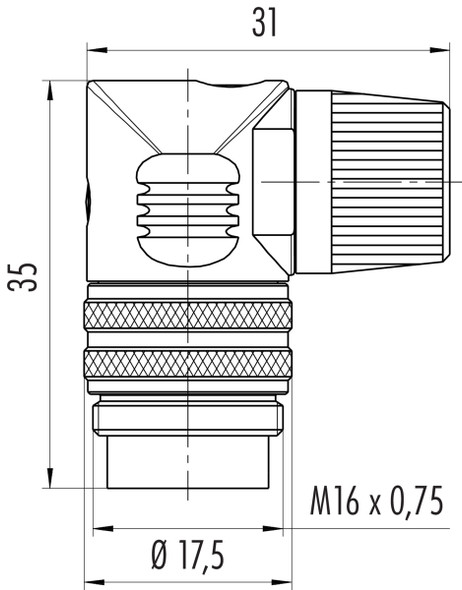 Binder 09-0139-79-05 M16 IP40 Male angled connector, Contacts: 5 (05-a), 4.0-6.0 mm, unshielded, solder, IP40