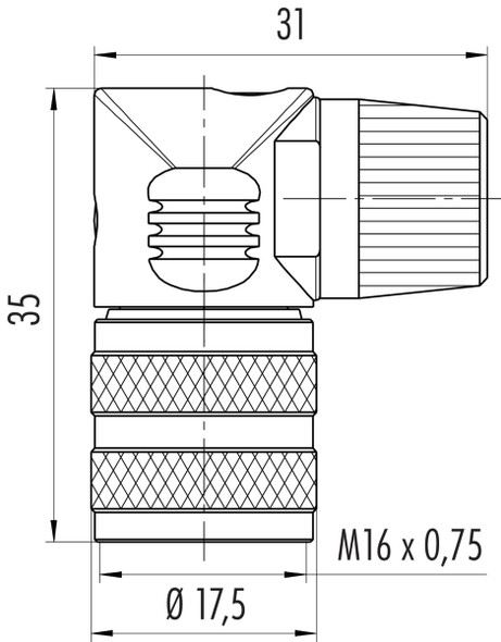 Binder 09-0134-70-02 M16 IP40 Female angled connector, Contacts: 2 (02-a), 4.0-6.0 mm, unshielded, solder, IP40