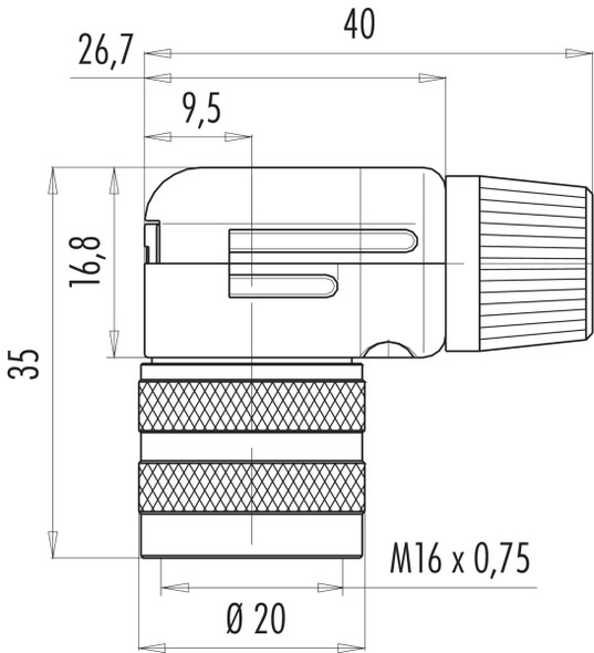 Binder 99-0140-10-05 M16 IP40 Female angled connector, Contacts: 5 (05-a), 4.0-6.0 mm, shieldable, solder, IP40