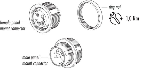 Binder 09-0315-09-05 M16 IP40 Male panel mount connector, Contacts: 5 (05-a), unshielded, solder, IP40