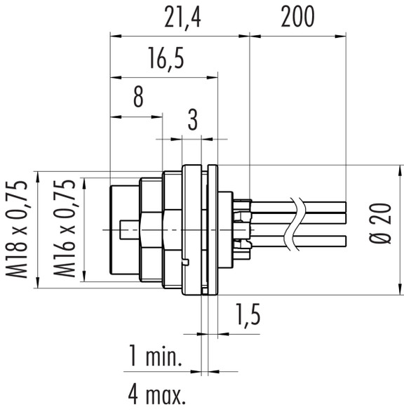 Binder 09-0473-782-08 M16 IP40 Male panel mount connector, Contacts: 8 (08-a), unshielded, single wires, IP40