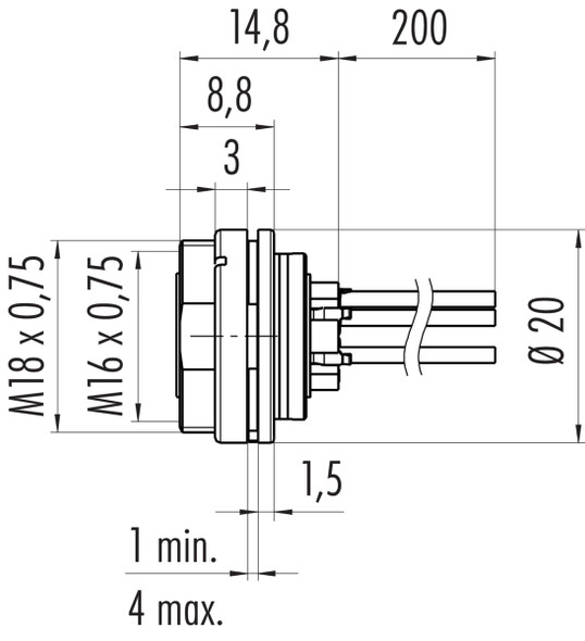 Binder 09-0312-782-04 M16 IP40 Female panel mount connector, Contacts: 4 (04-a), unshielded, single wires, IP40