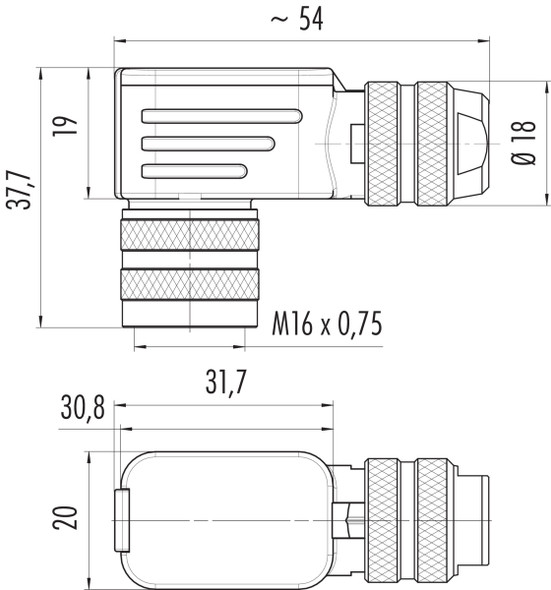 Binder 99-5110-750-04 M16 IP67 Female angled connector, Contacts: 4 (04-a), 4.0-6.0 mm, shieldable, crimping (Crimp contacts must be ordered separately), IP67, UL