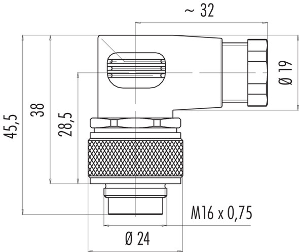 Binder 99-0505-106-16 M16 IP67 Male angled connector, Contacts: 16, 4.0-6.0 mm, unshielded, solder, IP67