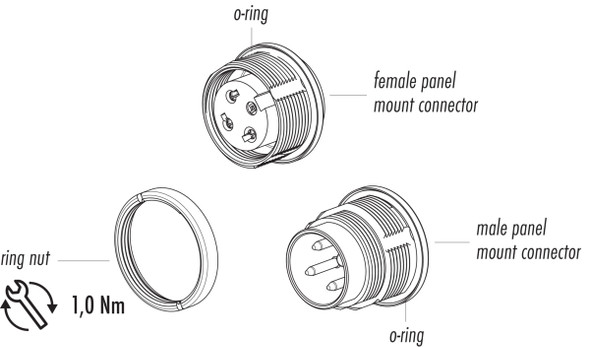 Binder 09-0128-80-07 M16 IP67 Female panel mount connector, Contacts: 7 (07-a), unshielded, solder, IP67, UL, front fastened