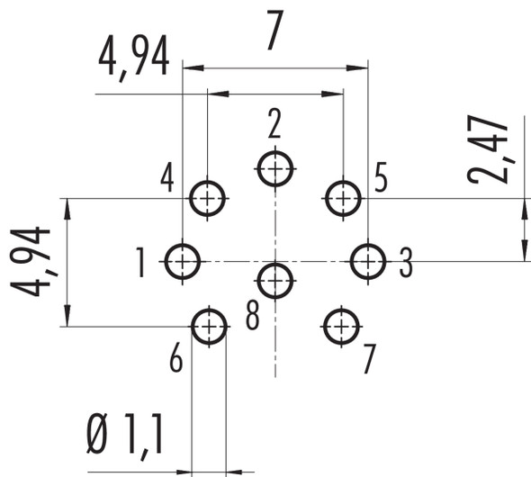 Binder 09-0174-90-08 M16 IP67 Female panel mount connector, Contacts: 8 (08-a), unshielded, THT, IP68, UL, AISG compliant, front fastened