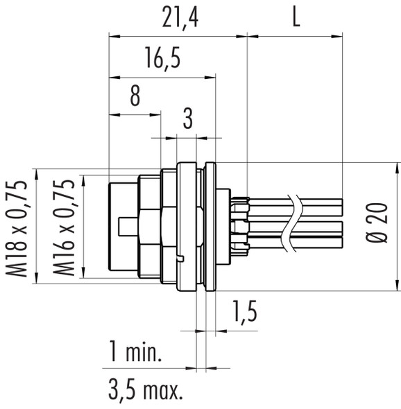 Binder 09-0111-782-04 M16 IP67 Male panel mount connector, Contacts: 4 (04-a), unshielded, single wires, IP67, UL, front fastened