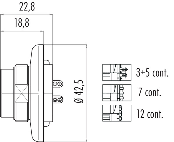 Binder 09-0039-00-05 M25 Male panel mount connector, Contacts: 5, shieldable, solder, IP40