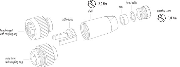 Binder 99-4217-00-07 RD24 Male cable connector, Contacts: 6+PE, 6.0-8.0 mm, unshielded, screw clamp, IP67, UL, ESTI+, VDE, PG 9